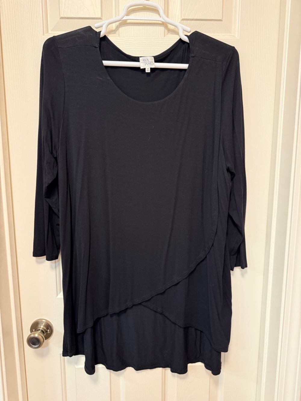 Ava James Black Layered Tunic Top - Elegant 3/4 Sleeve